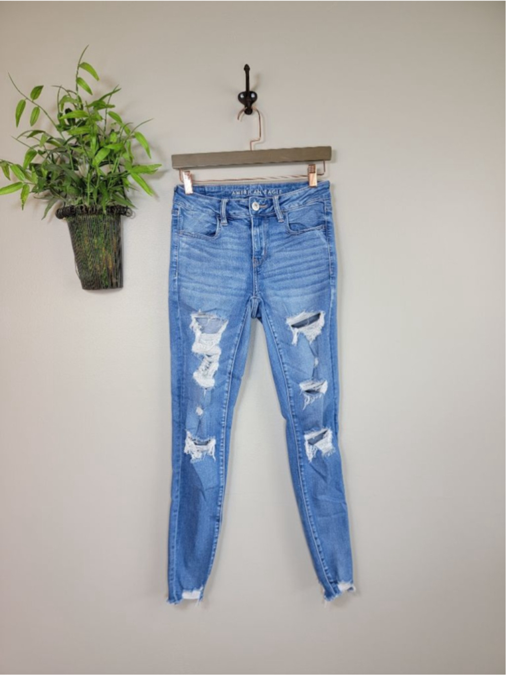 AE 6 American Eagle Skinny Jeans Next Level Stretch Jegging Distressed Blue Wash
